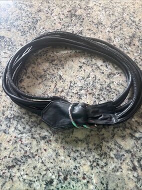 Black Multi-Strand Leather Belt with Silver Ring Accent
